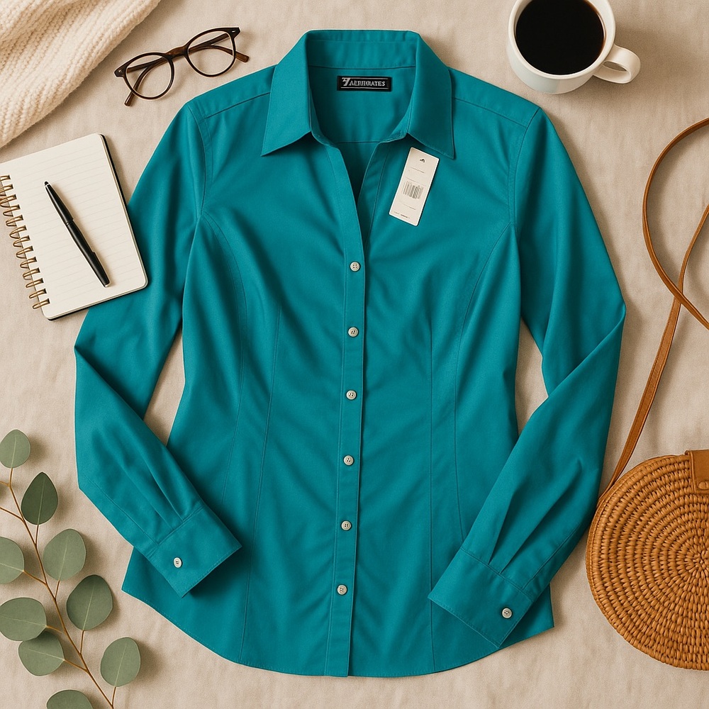 New York & Company Teal Button-Down Blouse Size Medium NWT